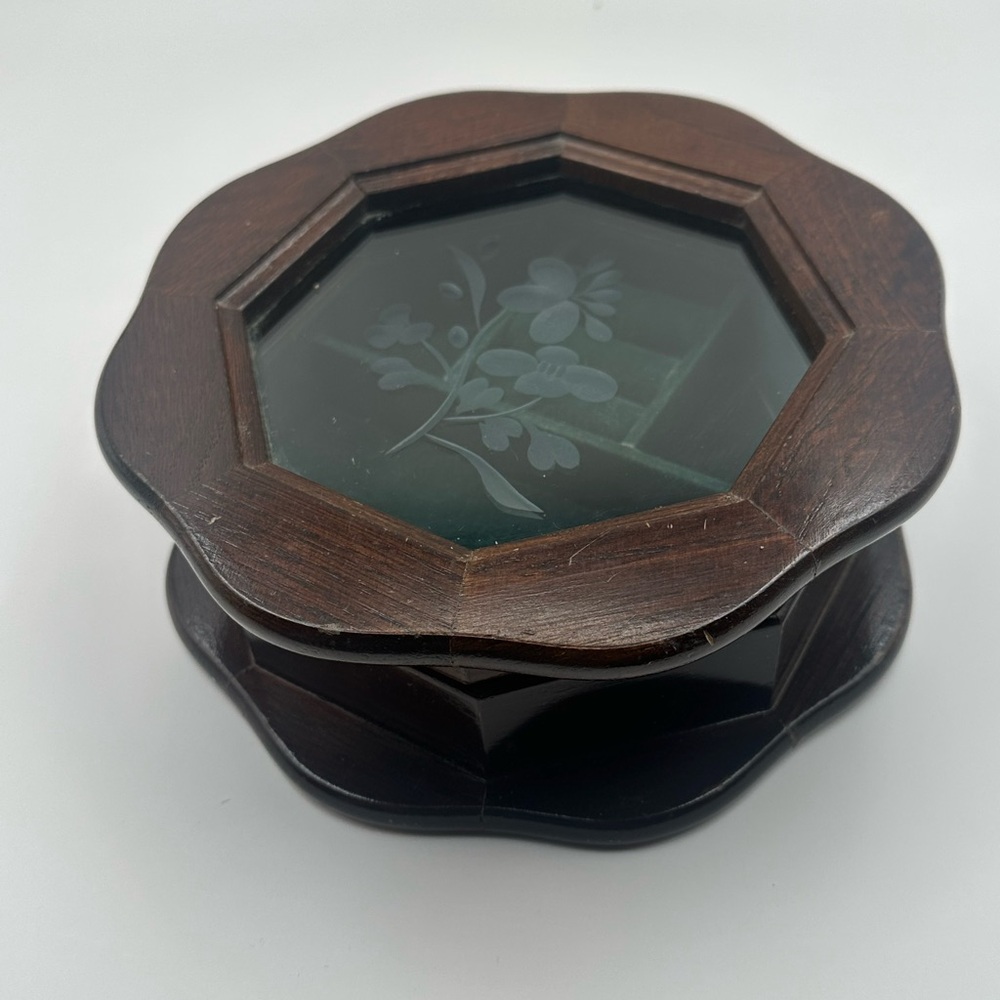 Wooden Octagonal Ring Earring  Holder Jewelry Box with Glass Top Styled by Mele - Picture 7 of 9
